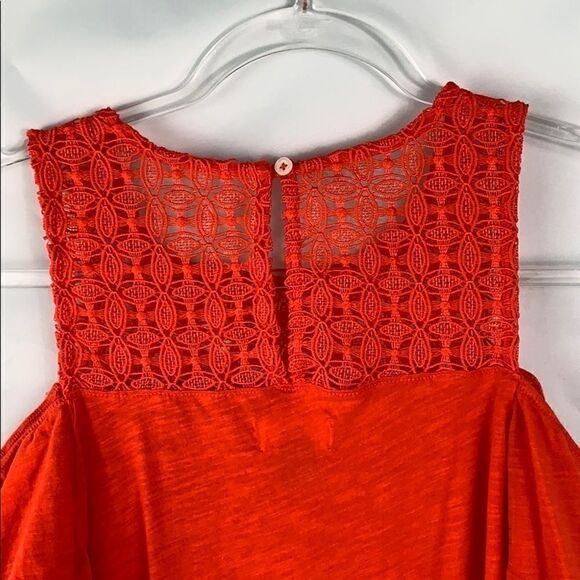 Old Navy lace short sl. Orange cold shoulder top - Picture 6 of 8